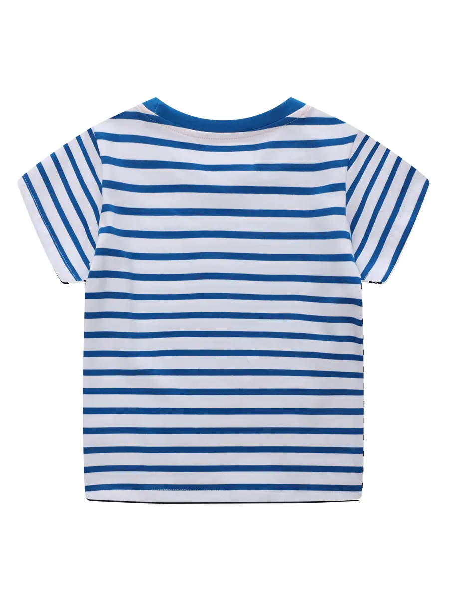 Boys Striped T-Shirt Blue White Round Neck Medium Small