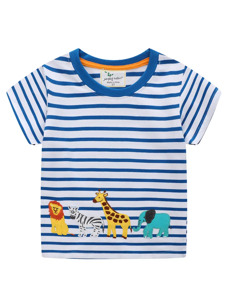 Boys Striped T-Shirt Blue White Round Neck Medium Small