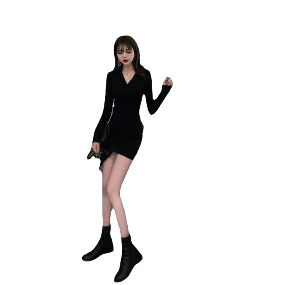 2023 Korean Style Sexy Irregular Slim Fit Crossed V Neck Dress Women