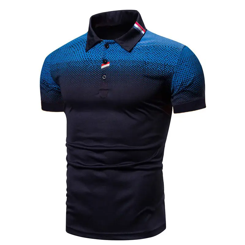 Men Blue Mesh Polo Shirt Summer Wear Short Sleeve