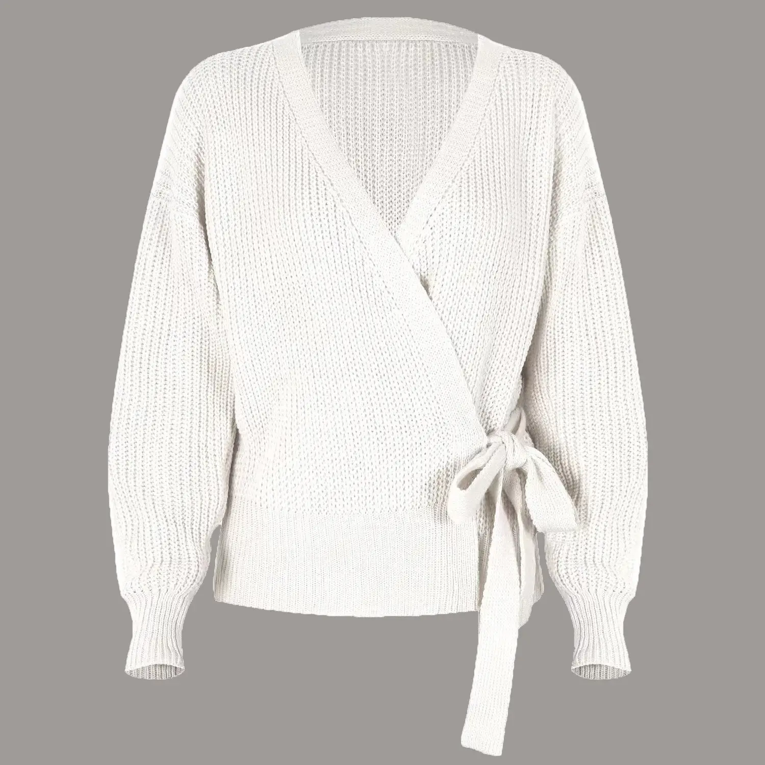 White V-Neck Knotted Sweater for Women - Image 3