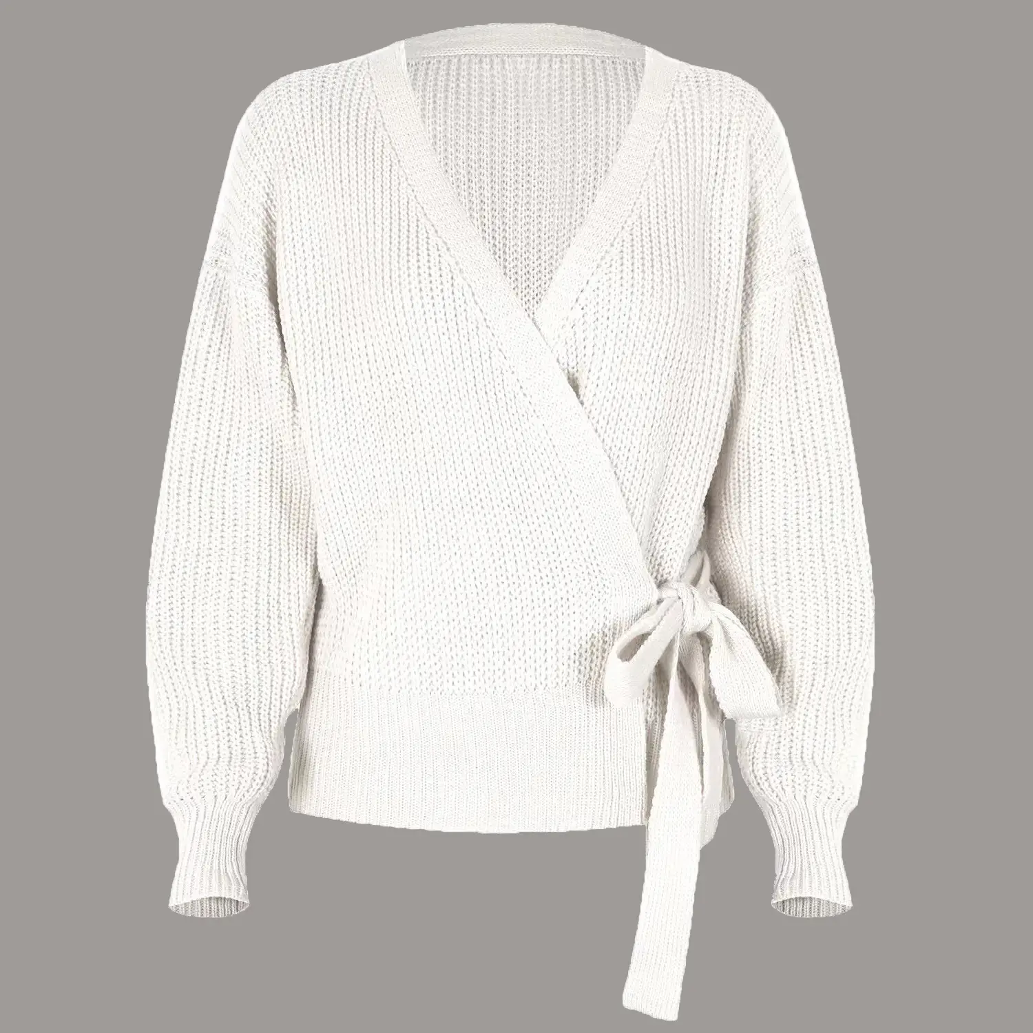 White V-Neck Knotted Sweater for Women — feature 2
