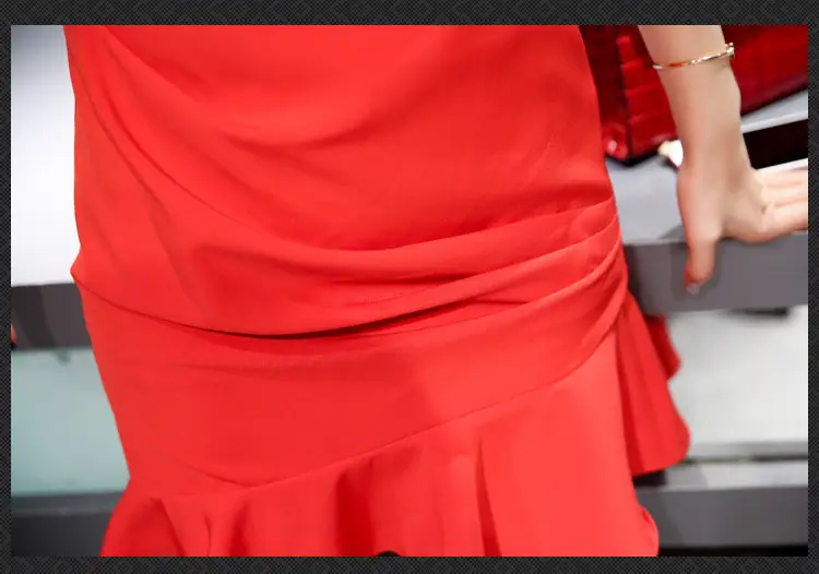 2026 Red Bodycon Dress with Ruffle Sleeves & Fishtail Skirt — feature 15