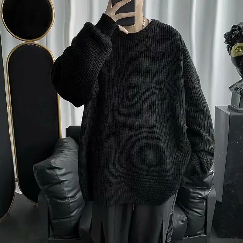 Men Blue Knit Long Sleeve Round Neck Pullover - Image 2