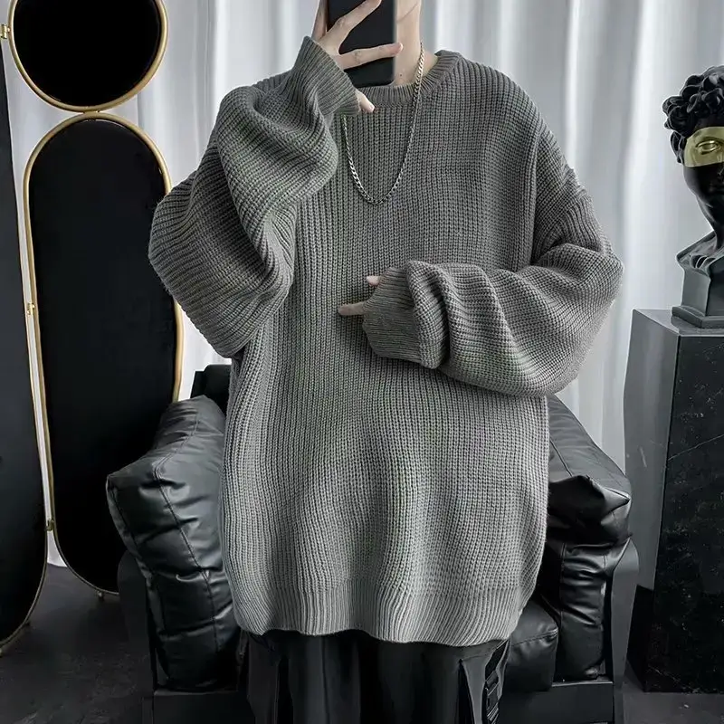 Men Blue Knit Long Sleeve Round Neck Pullover - Image 3