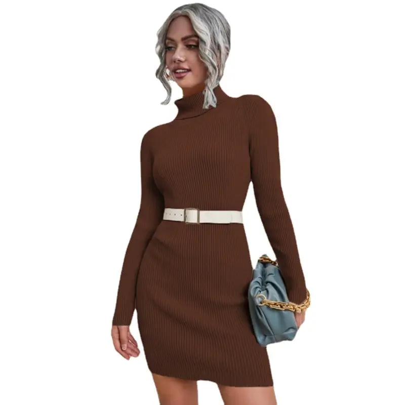 Black Long Sleeve Turtleneck Knitted Sweater Dress - Image 14