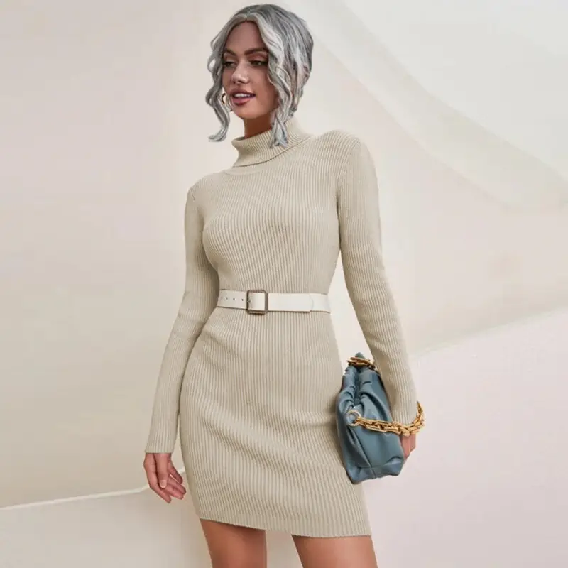 Black Long Sleeve Turtleneck Knitted Sweater Dress - Image 6