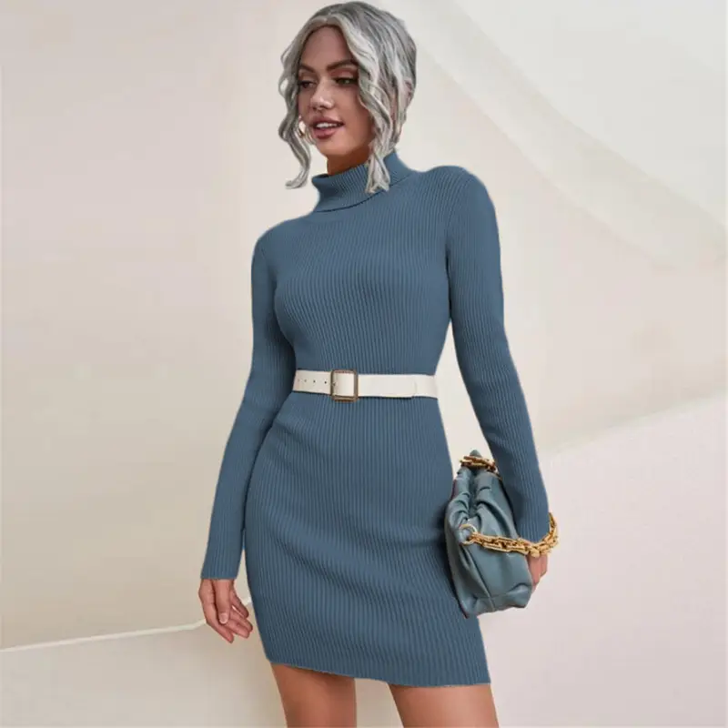Black Long Sleeve Turtleneck Knitted Sweater Dress - Image 7