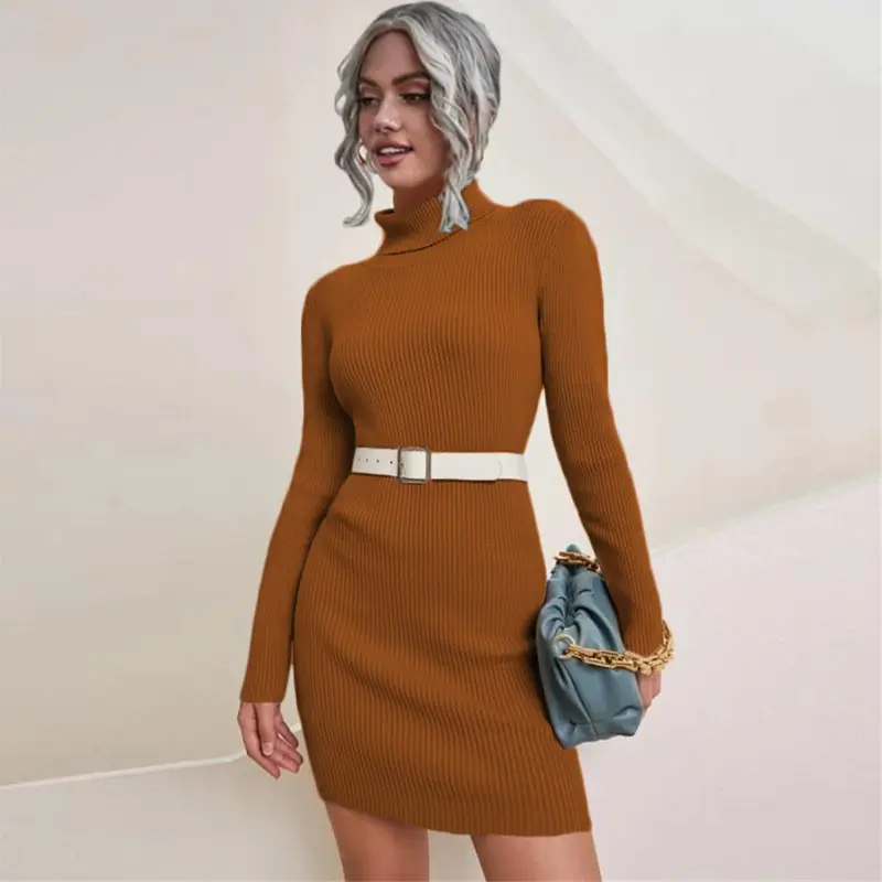 Black Long Sleeve Turtleneck Knitted Sweater Dress - Image 8