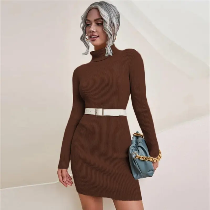 Black Long Sleeve Turtleneck Knitted Sweater Dress - Image 9