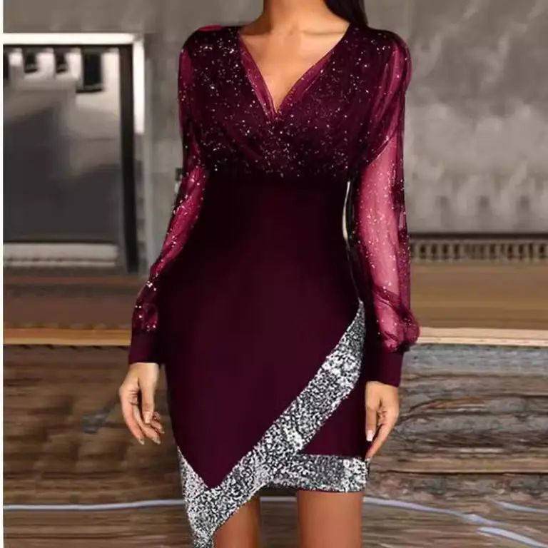 2023 Black Sequin Mesh Dress for Women - Image 6