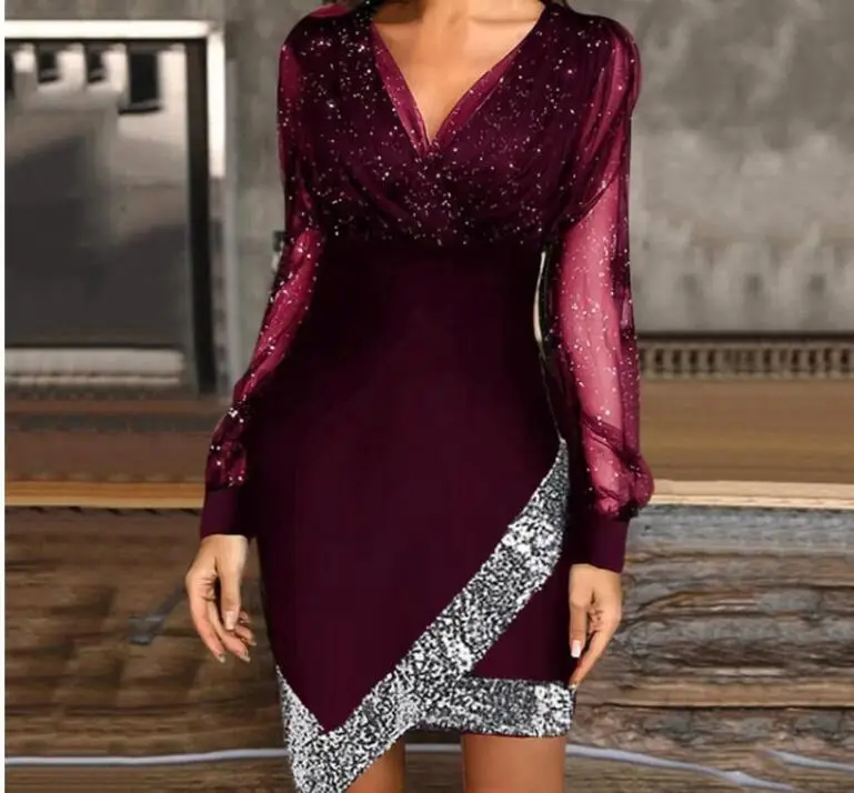 2023 Black Sequin Mesh Dress for Women - Image 3