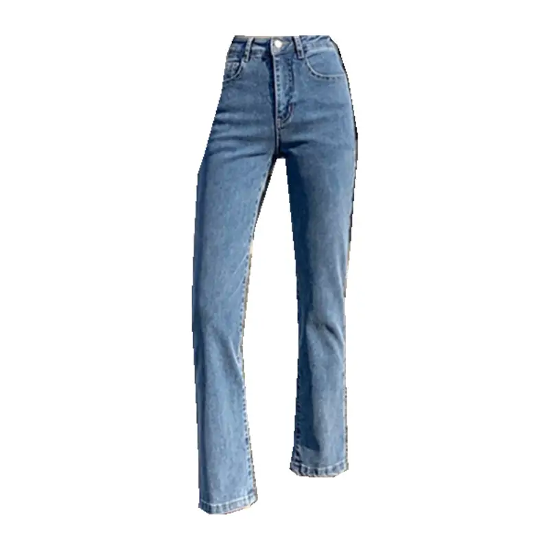 Women Stretch Jeans High Waist Cropped Straight Pants Smoke Tube