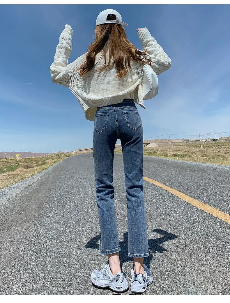 Women Stretch Jeans High Waist Cropped Straight Pants Smoke Tube — feature 9