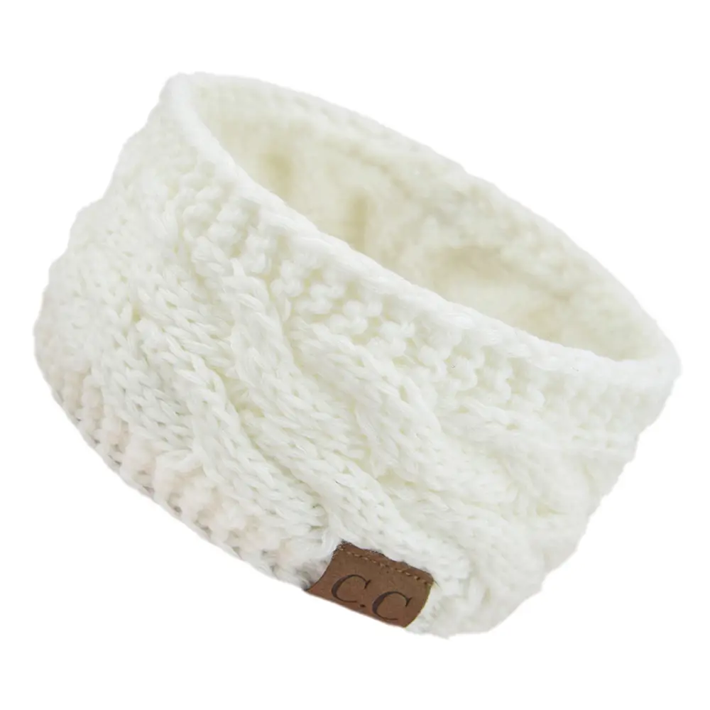 White Velvet Knitted Headband with Dot - Image 2