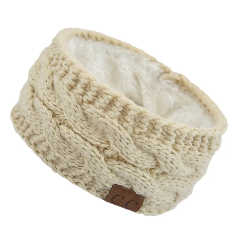 White Velvet Knitted Headband with Dot - Image 3