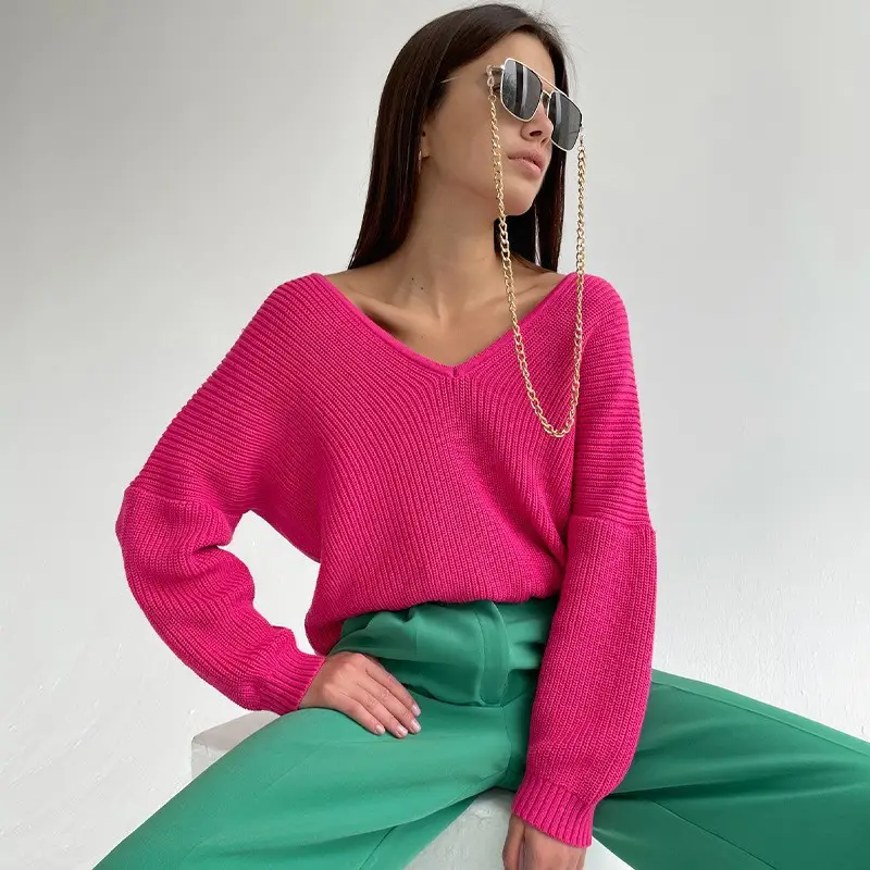 Women's 2022 V-Neck Hot Wool Sweater Pink