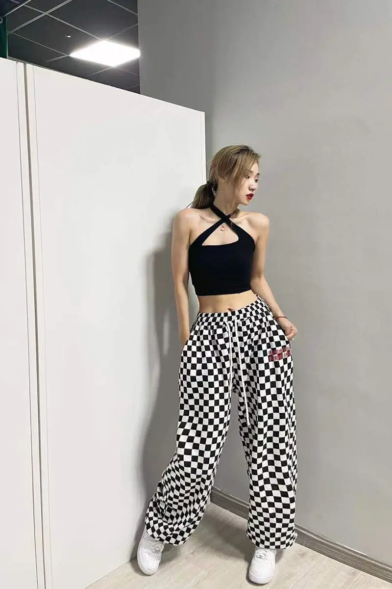 Black & White Plaid Jazz Dance Pants All-Match — feature 1