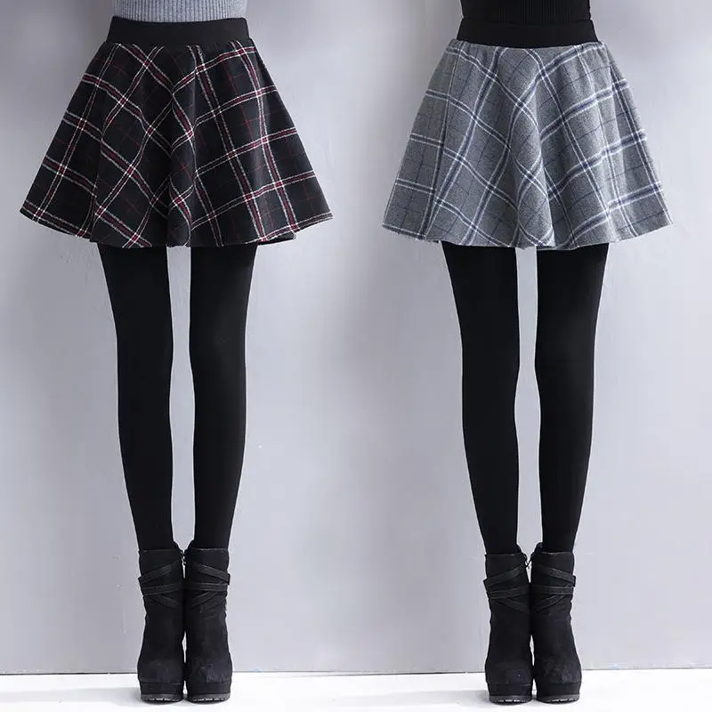 Fake Plaid Fleece Leggings Women Slim Fit Black - Image 3