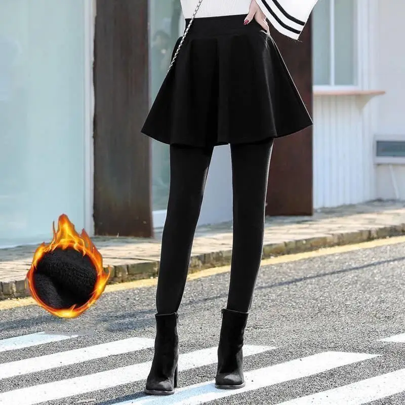 Fake Plaid Fleece Leggings Women Slim Fit Black - Image 5