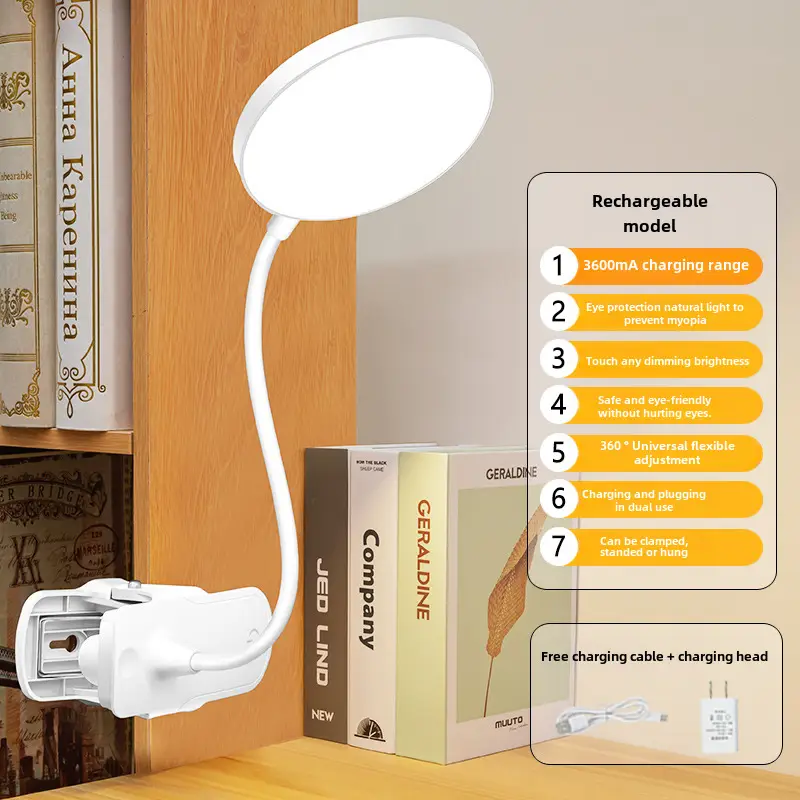 Eye Protection Desk Lamp, Special Clip Night Light for Study, Dormitory Charging Led Bedside Reading Lamp, Cross-Border Student Gift