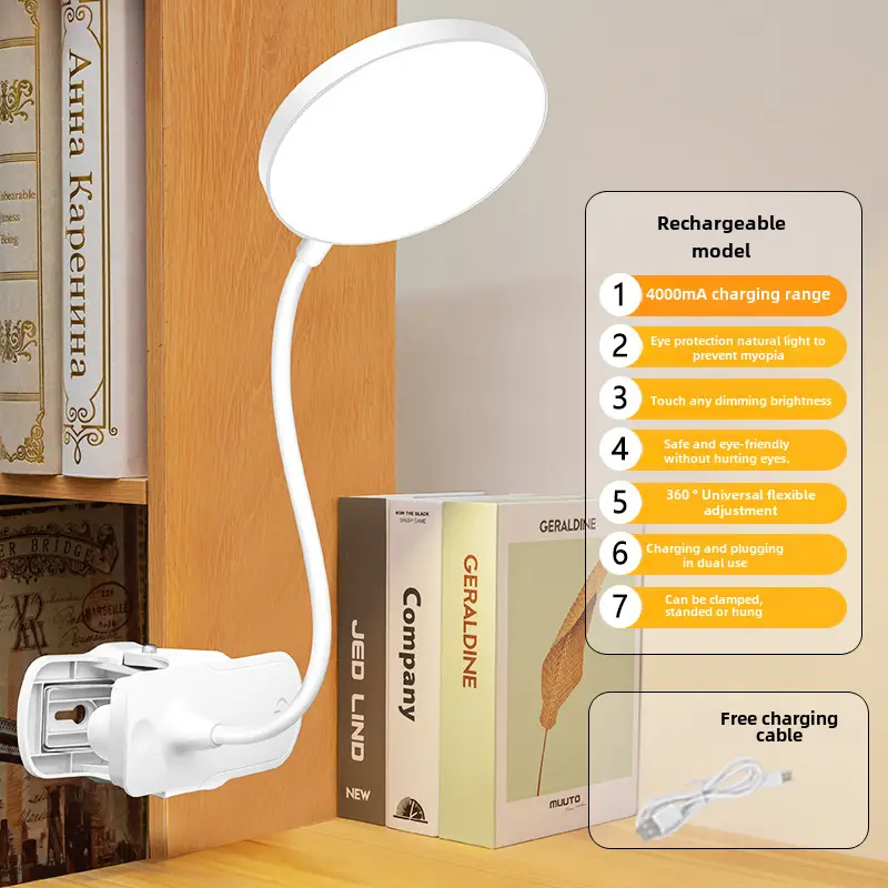 Eye Protection Desk Lamp, Special Clip Night Light for Study, Dormitory Charging Led Bedside Reading Lamp, Cross-Border Student Gift