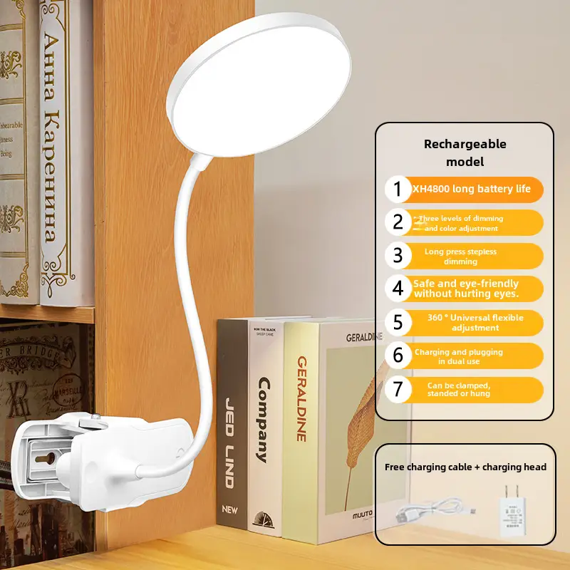 Eye Protection Desk Lamp, Special Clip Night Light for Study, Dormitory Charging Led Bedside Reading Lamp, Cross-Border Student Gift