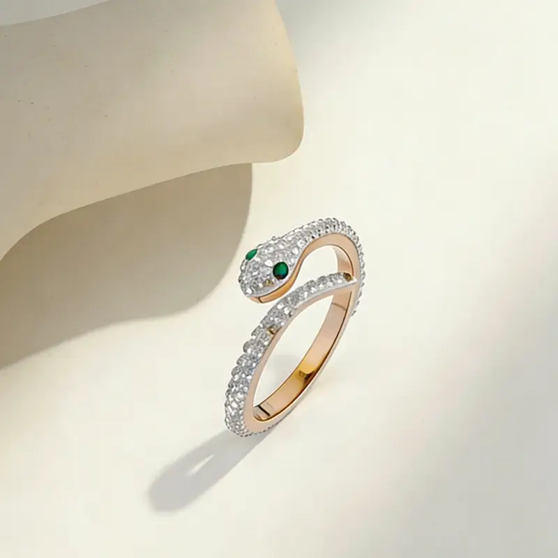 Women's Diamond Snake Finger Ring Silver Titanium Lightweight