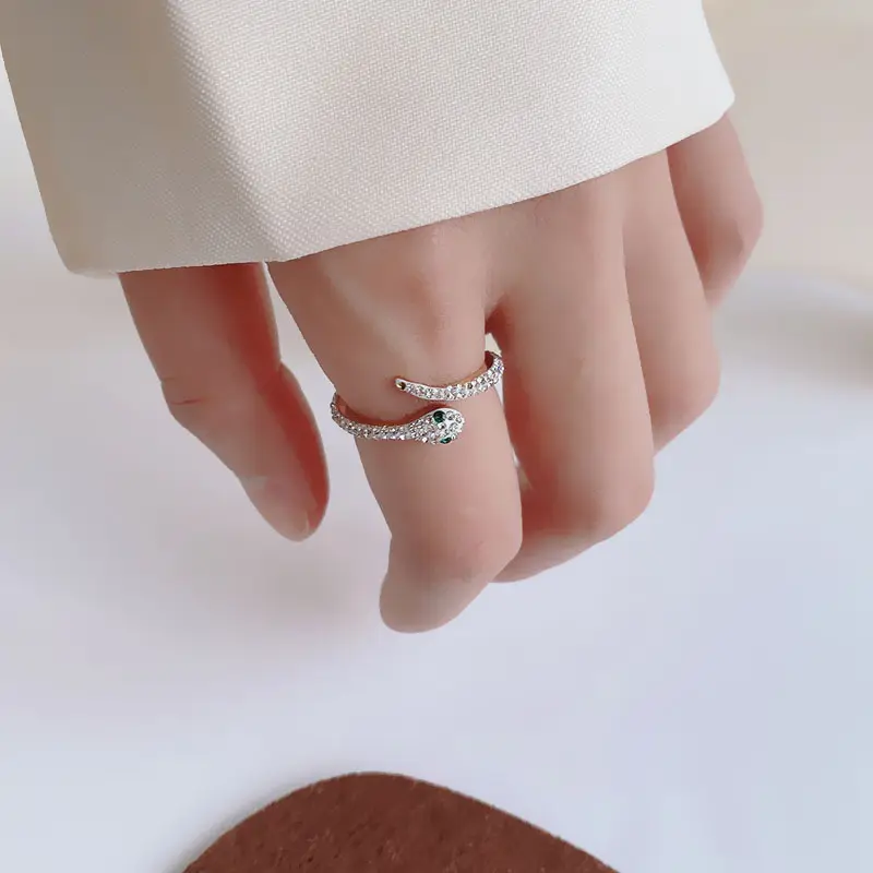 Women's Diamond Snake Finger Ring Silver Titanium Lightweight