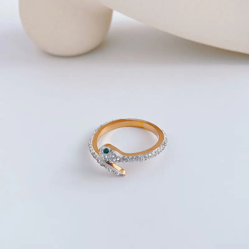 Women's Diamond Snake Finger Ring Silver Titanium Lightweight