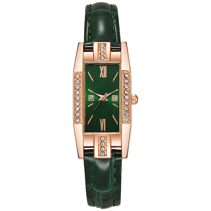 Women's Red Leather Strap Square Watch with Diamonds - Image 2