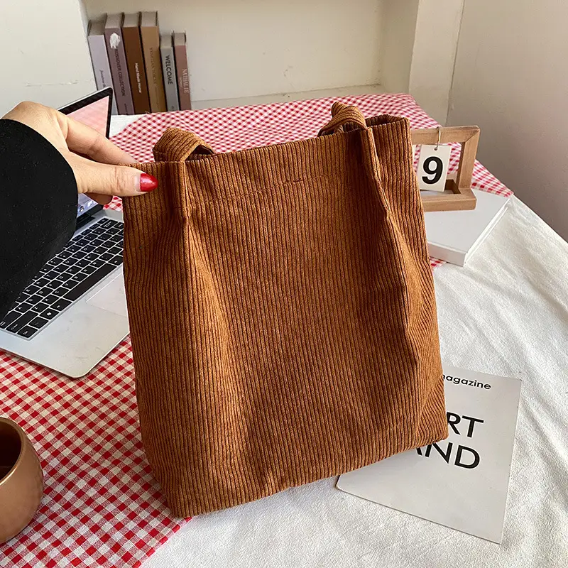 Cute Cartoon Embroidered Canvas Shoulder Bag for Women Brown