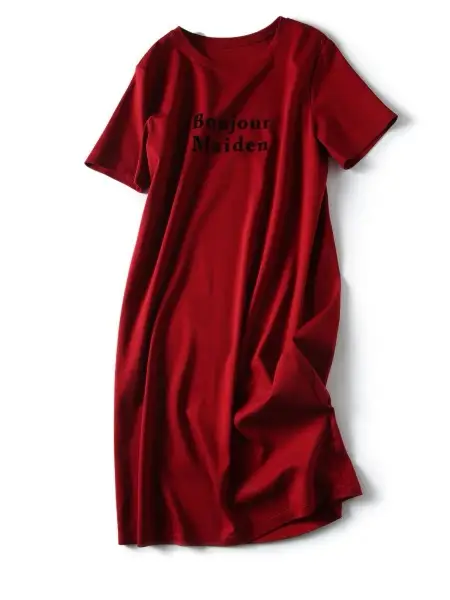 Women Printed T-shirt Dress Red Mid-Length Korean Style - Image 7