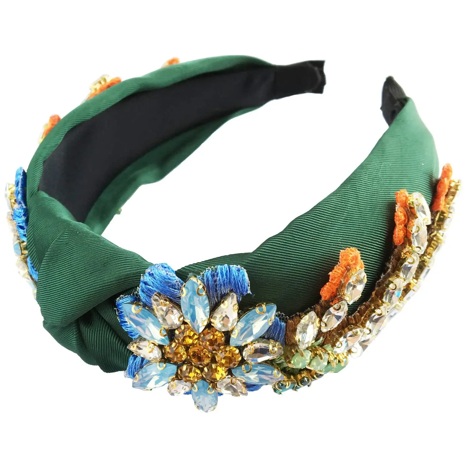 Crystal Diamond Flower Headband Light Blue Wide Brim - Image 6