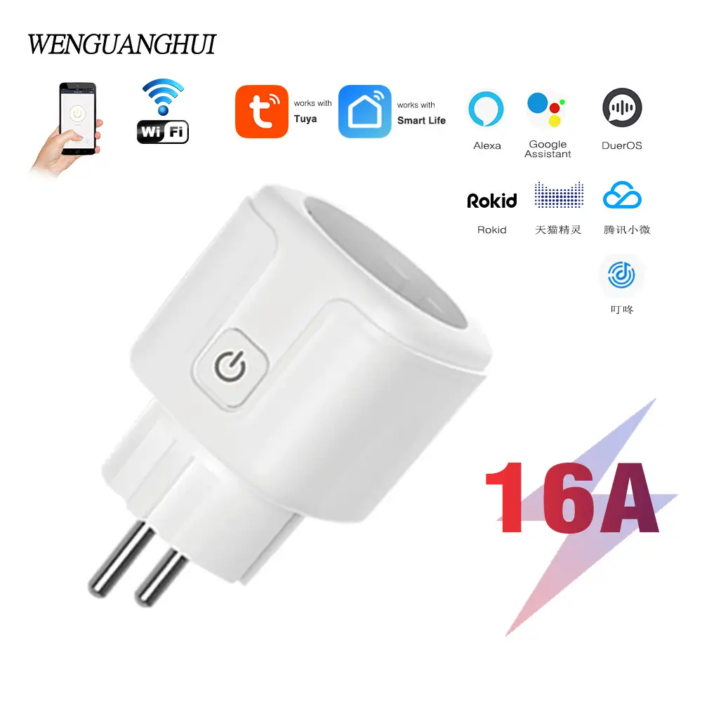Tuya Wifi Smart Socket European Standard Plug 16A with Power Measurement Alexa Voice Mobile Phone Remote Control