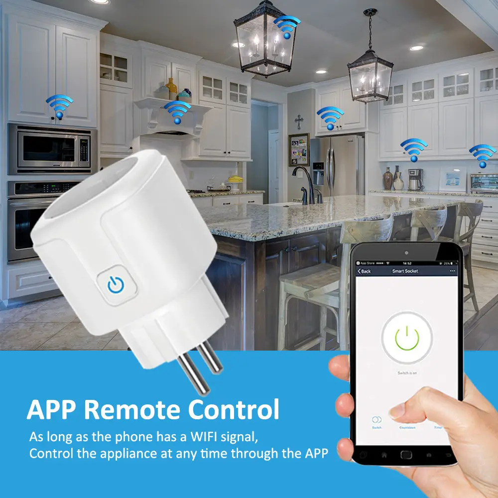 Tuya Wifi Smart Socket European Standard Plug 16A with Power Measurement Alexa Voice Mobile Phone Remote Control