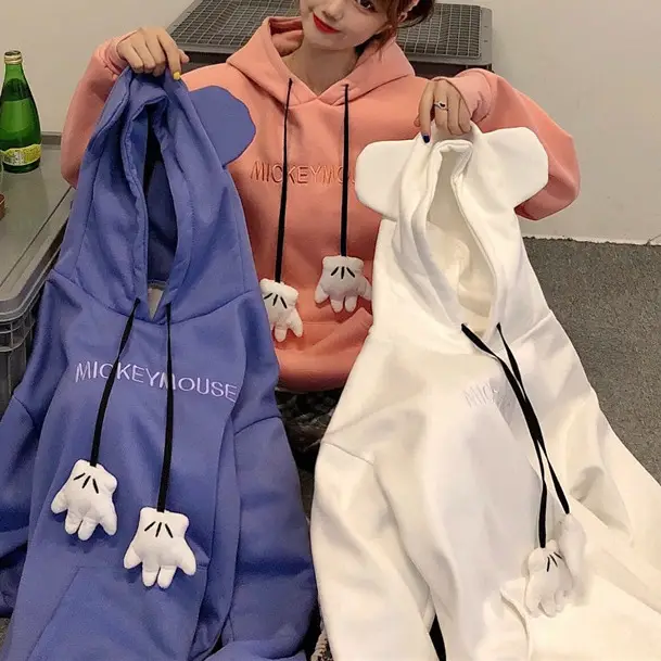 Women Hooded Sweatshirt Blue Cotton Loose Fit - Image 5