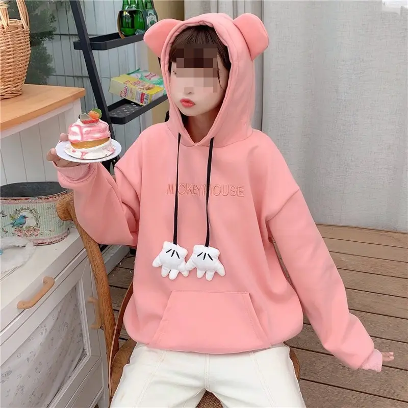 Women Hooded Sweatshirt Blue Cotton Loose Fit — feature 10