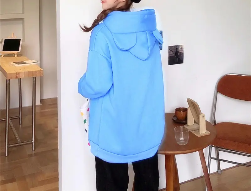 Women Hooded Sweatshirt Blue Cotton Loose Fit — feature 17