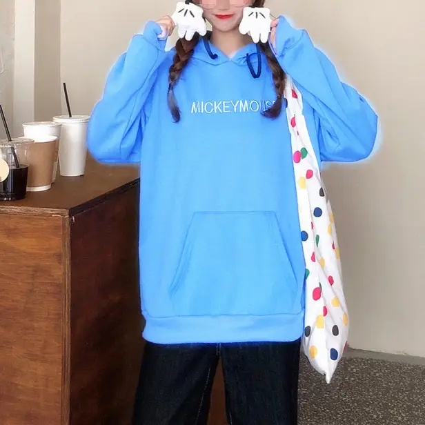 Women Hooded Sweatshirt Blue Cotton Loose Fit — feature 18