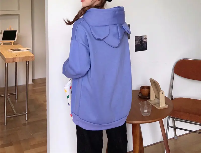 Women Hooded Sweatshirt Blue Cotton Loose Fit — feature 33