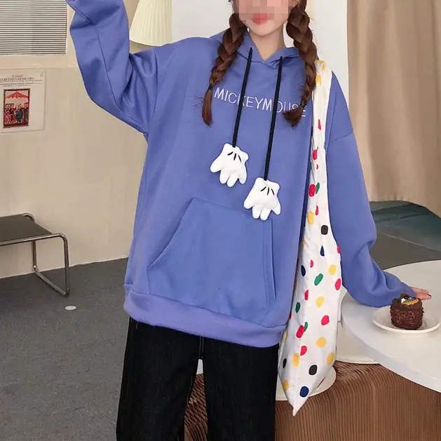 Women Hooded Sweatshirt Blue Cotton Loose Fit — feature 38