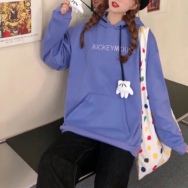 Women Hooded Sweatshirt Blue Cotton Loose Fit — feature 39