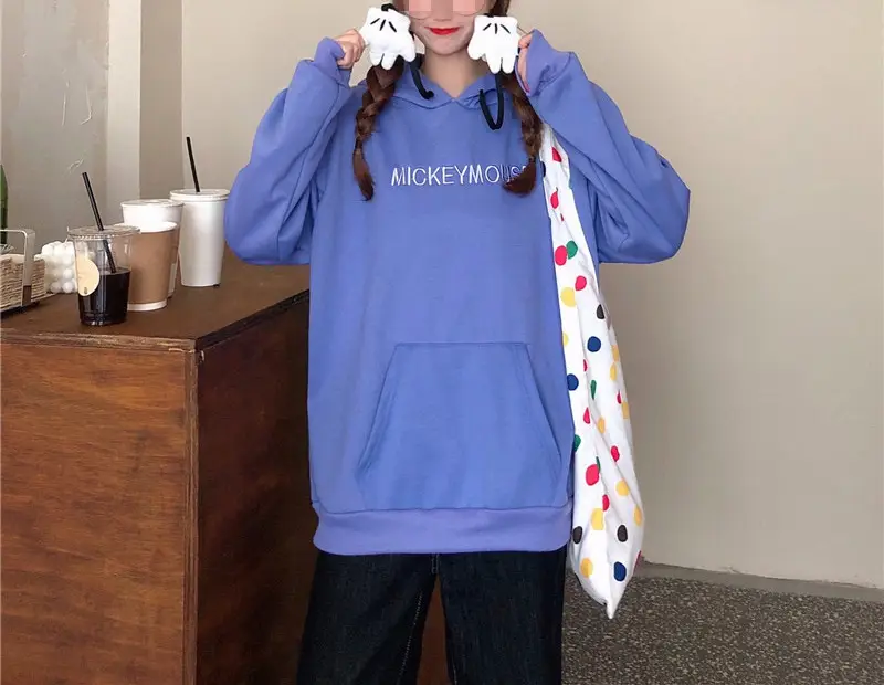 Women Hooded Sweatshirt Blue Cotton Loose Fit — feature 42