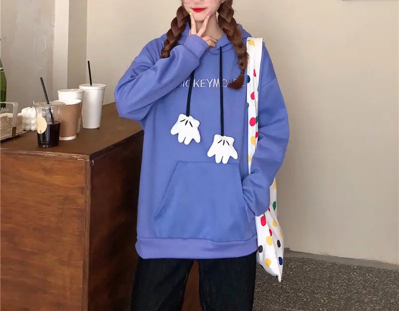Women Hooded Sweatshirt Blue Cotton Loose Fit — feature 43