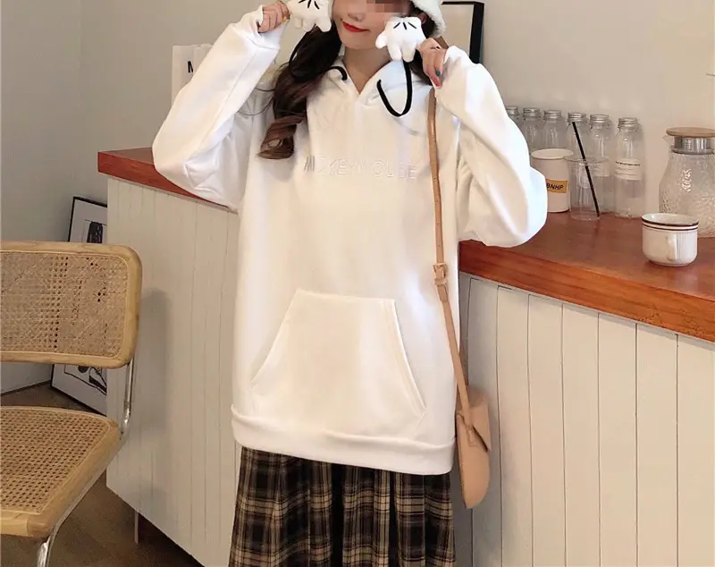 Women Hooded Sweatshirt Blue Cotton Loose Fit — feature 47
