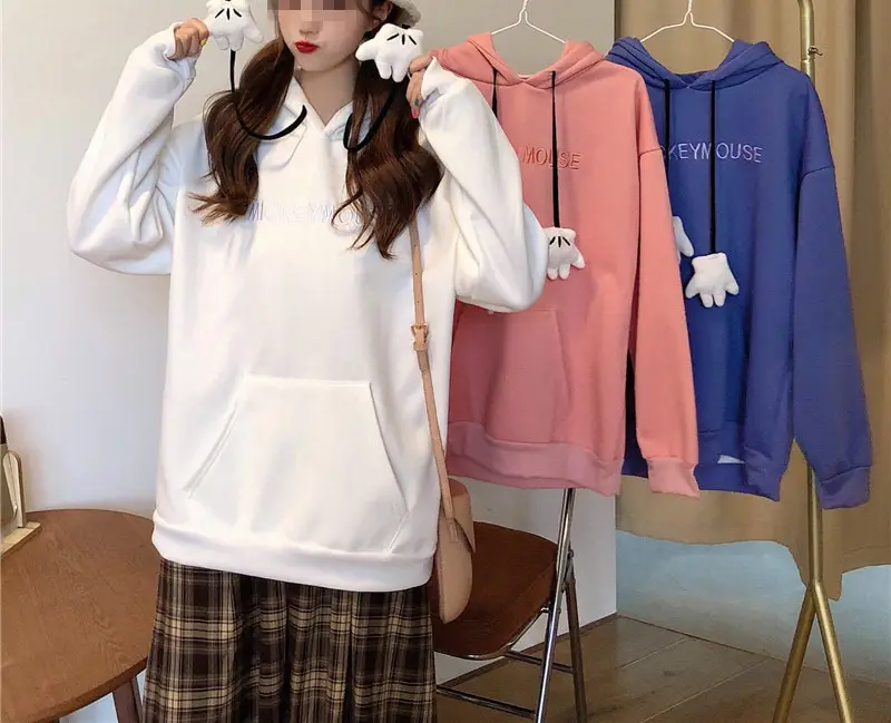 Women Hooded Sweatshirt Blue Cotton Loose Fit — feature 48