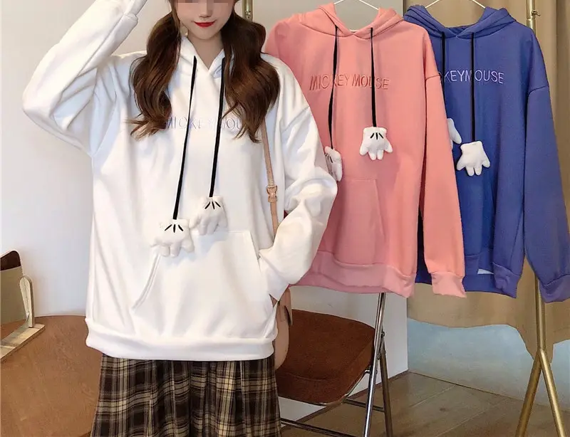 Women Hooded Sweatshirt Blue Cotton Loose Fit — feature 49