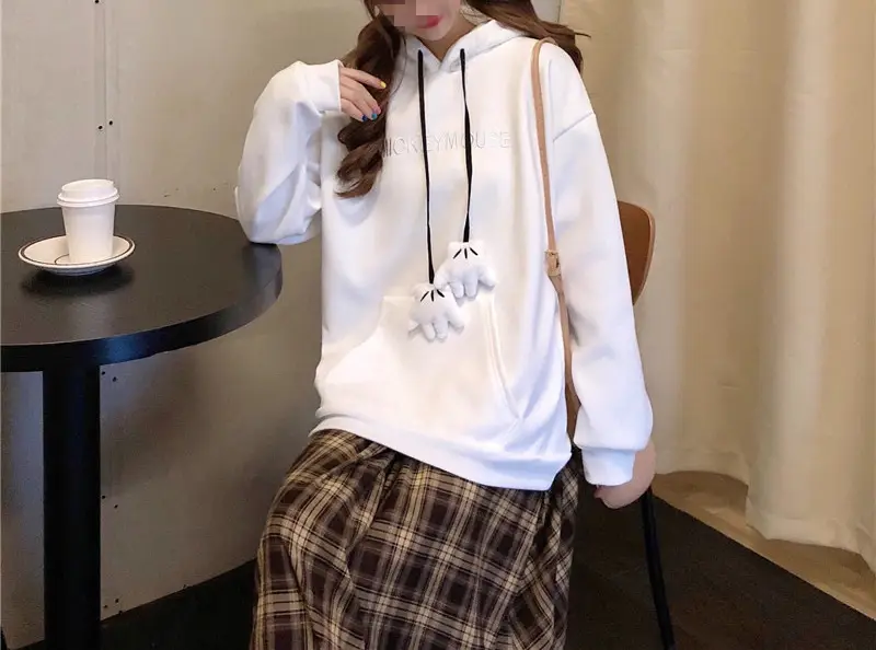 Women Hooded Sweatshirt Blue Cotton Loose Fit — feature 50