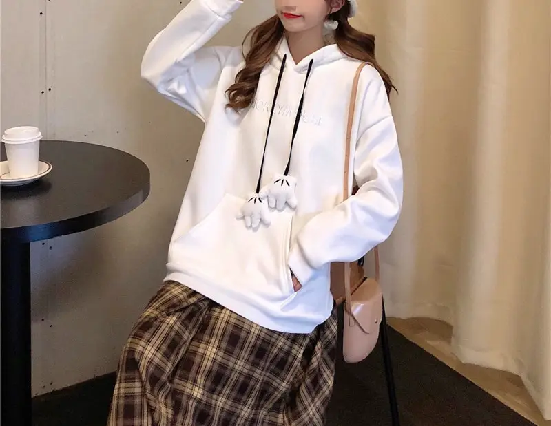 Women Hooded Sweatshirt Blue Cotton Loose Fit — feature 51